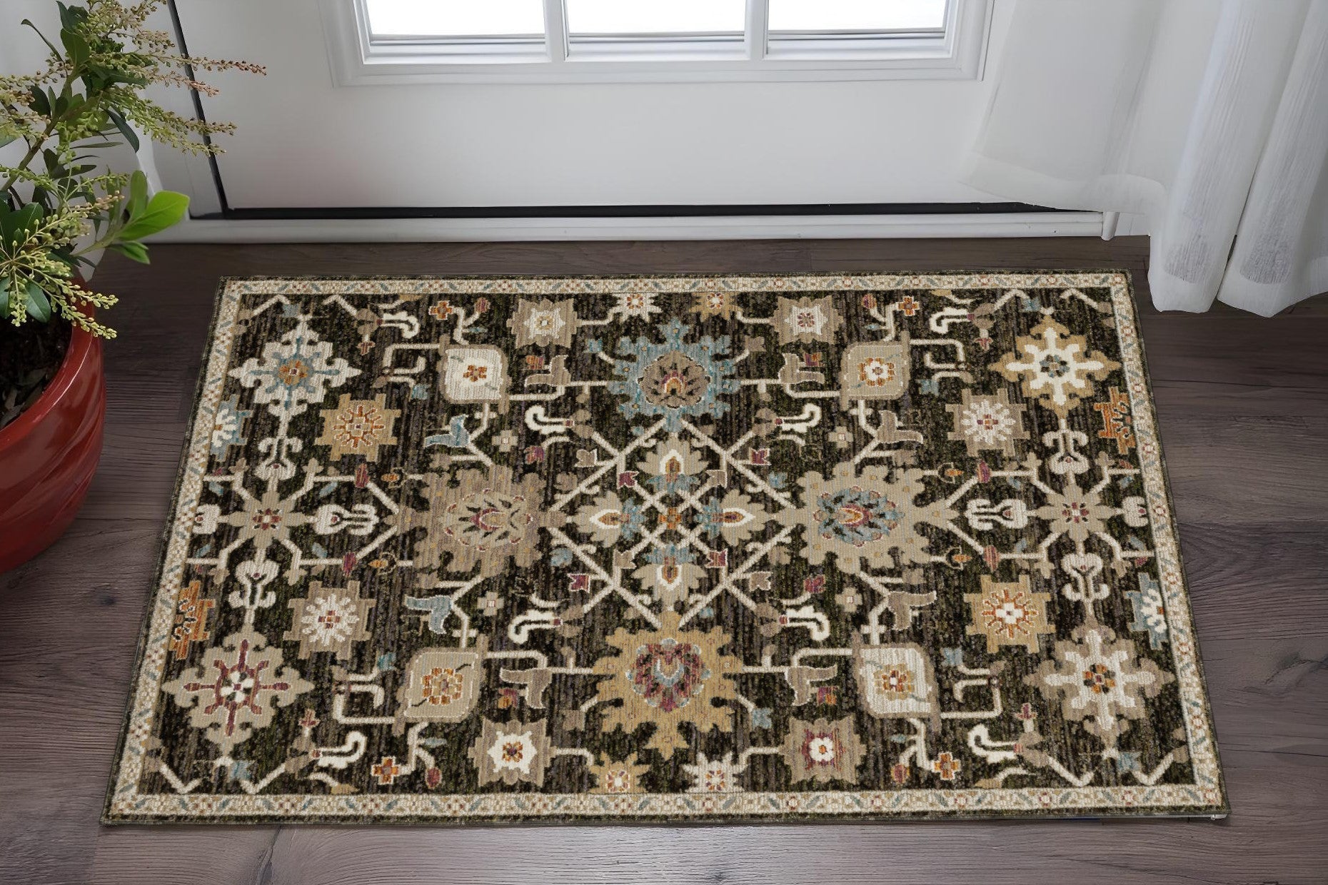Brown Black Ivory Oriental Area Rug 2x3 Power Loom Decor - Rosetta Creative Boutique